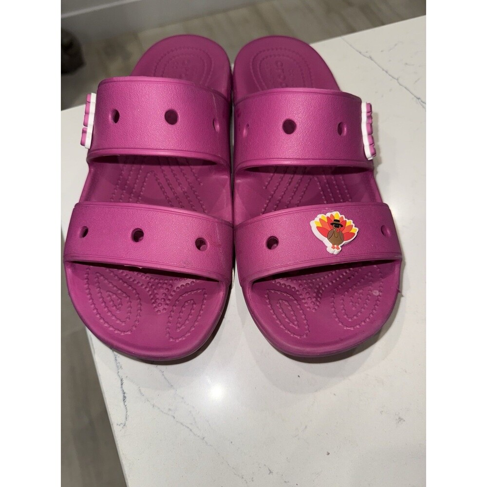 Iconic Crocs Comfort Slide Sandals Pink With Turkey Charms W10/M8